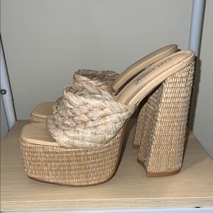 Cape Robbin raffia Tan Platform Mule Sandals